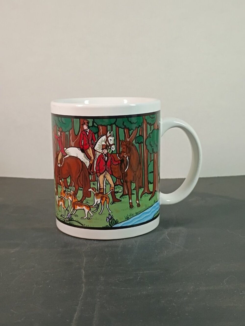 Vintage Polo Coffee Mug Horse Rider Equestrian Hunting Dogs Cup Repaired Handle